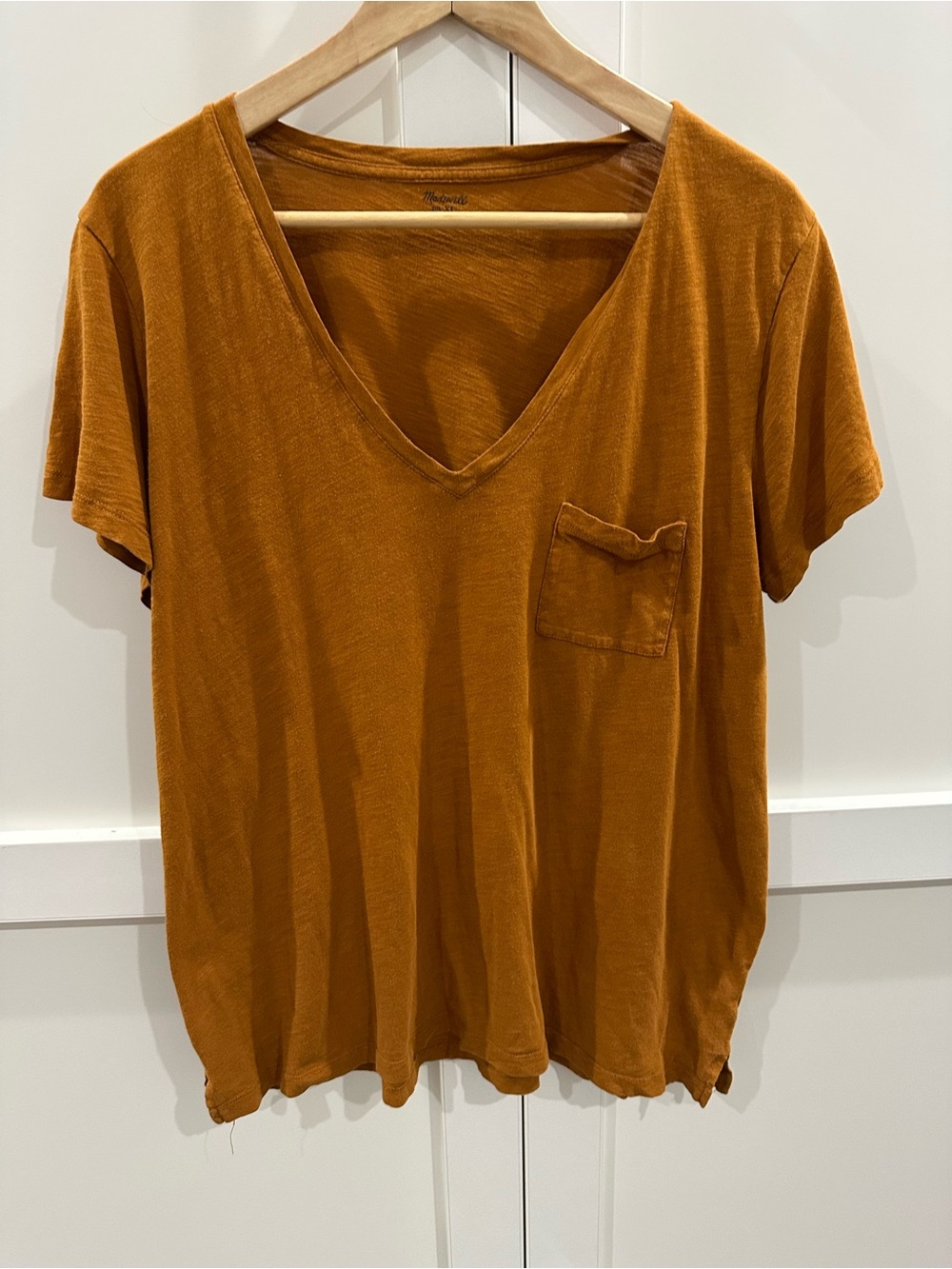 Madewell 100% Cotton Short Sleeve V-Neck Pocket Tee - Burnt Orange